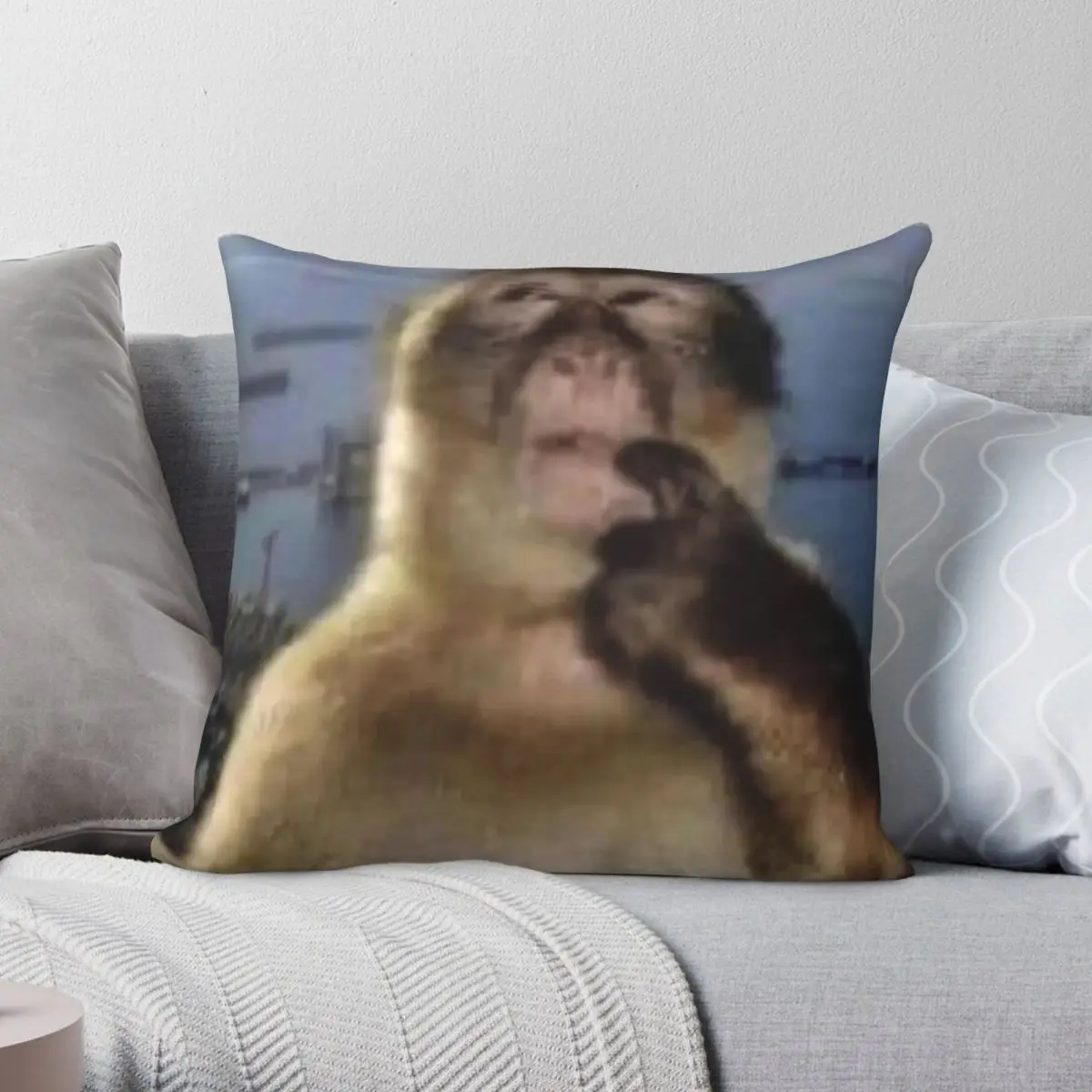 Monkey Thinking Pillowcase Polyester Linen Velvet Creative Zip Decor Pillow Case Sofa Seater Cushion Cover Wholesale 45x45
