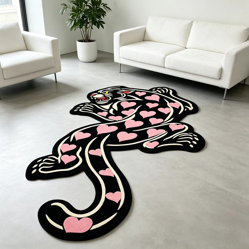 Pink Leopard Irregular-Shaped Rug Cool Unique Creative Home Decor for The Living Room Carpet Luxury Bedroom Bedside Floor Mat