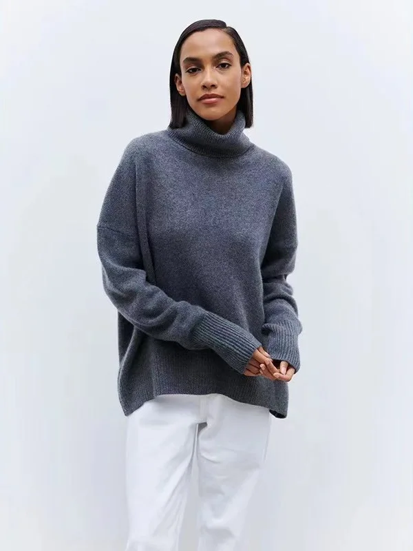 

Универсальный вязаный свитер с высоким воротом, свободного кроя, повседневный, комфортный, с длинными рукавами, средней длины, для девочек, модный, зимний