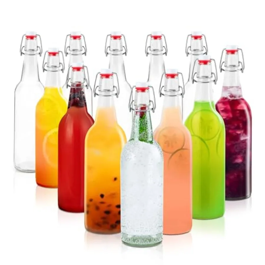 

Стеклянные бутылки для домашнего пивоварения, 16 унций - для пива, комбучи, газировки, сока, ферментации, упаковка из 12 штук, с откидной крышкой