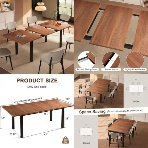 Modernt 63-tums utdragbart matbord för 4-6 personer, lämpligt för kök, matsal, kontor och vardagsrum 8 best sales expanderbart bord - №5