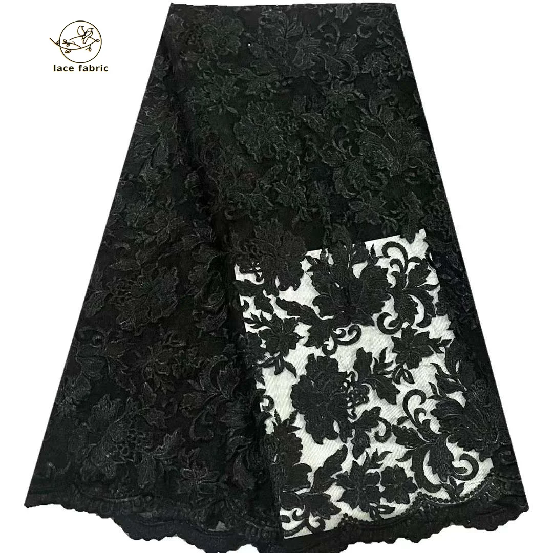 Black French Tulle Lace Fabric Soft Bridal Materials 5 Yards Nigerian African Tulle Lace Fabric Sewing For Party Wedding Dress