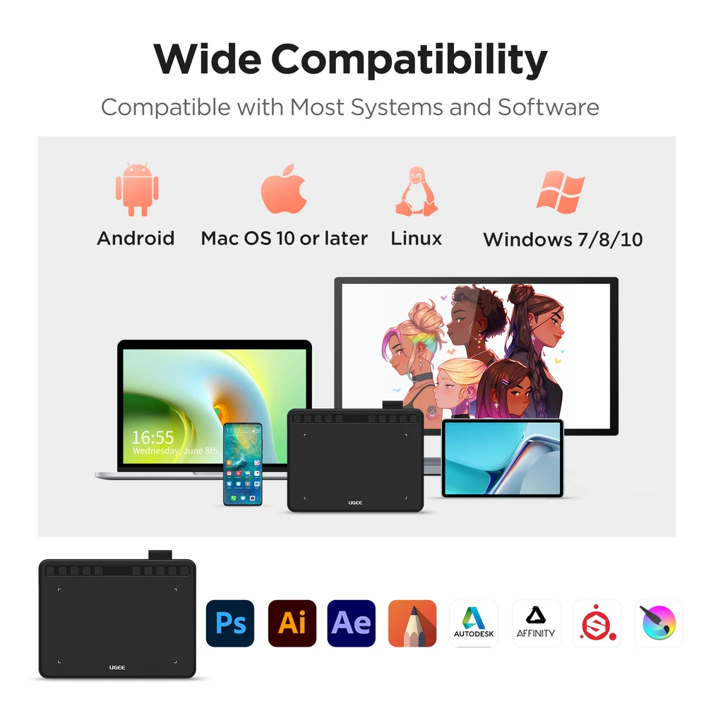 UGEE S640 Draw Graphic Tablet with Stylus 6.3x4 inches Drawing Digital Pen Tablet for Linux Mac Windows Android OSU
