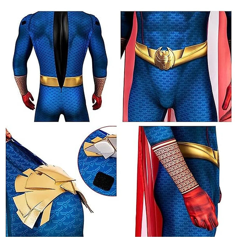 

Mens Homelander Superhero Costume with Cape Ben Soldier Cosplay Costume Halloween Boys Antony Starr Jumpsuit Cloak Blue Bodysuit