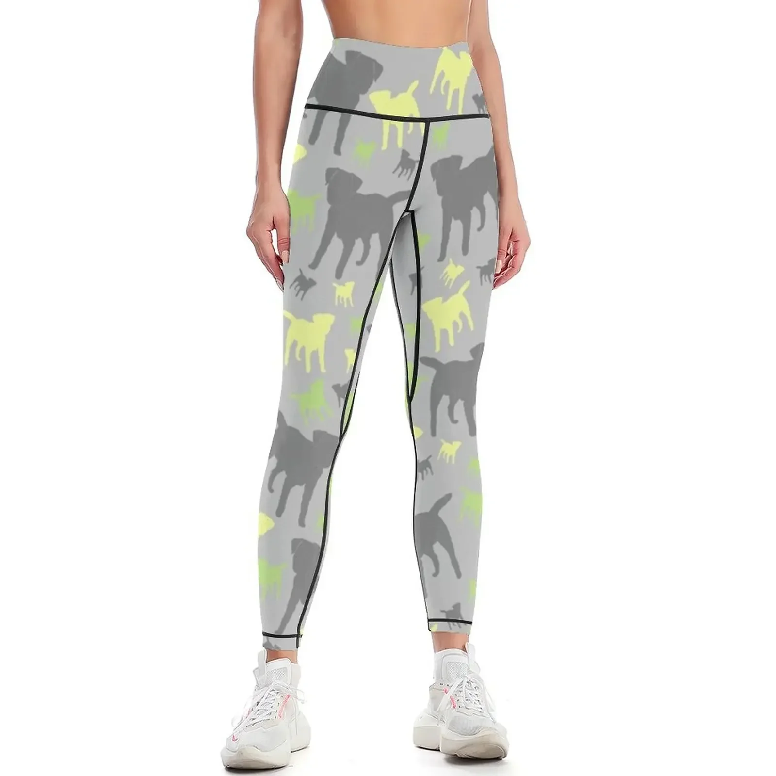 

Border Terrier Gifts For Dog Lovers Grey Yellow Green Silhouette Leggings trousers Women's high waist Womens Leggings