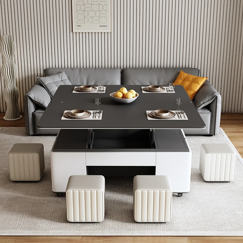 Rock slab lifting multi-functional movable coffee table dining table two-in-one dual-purpose one Nordic small apartment living