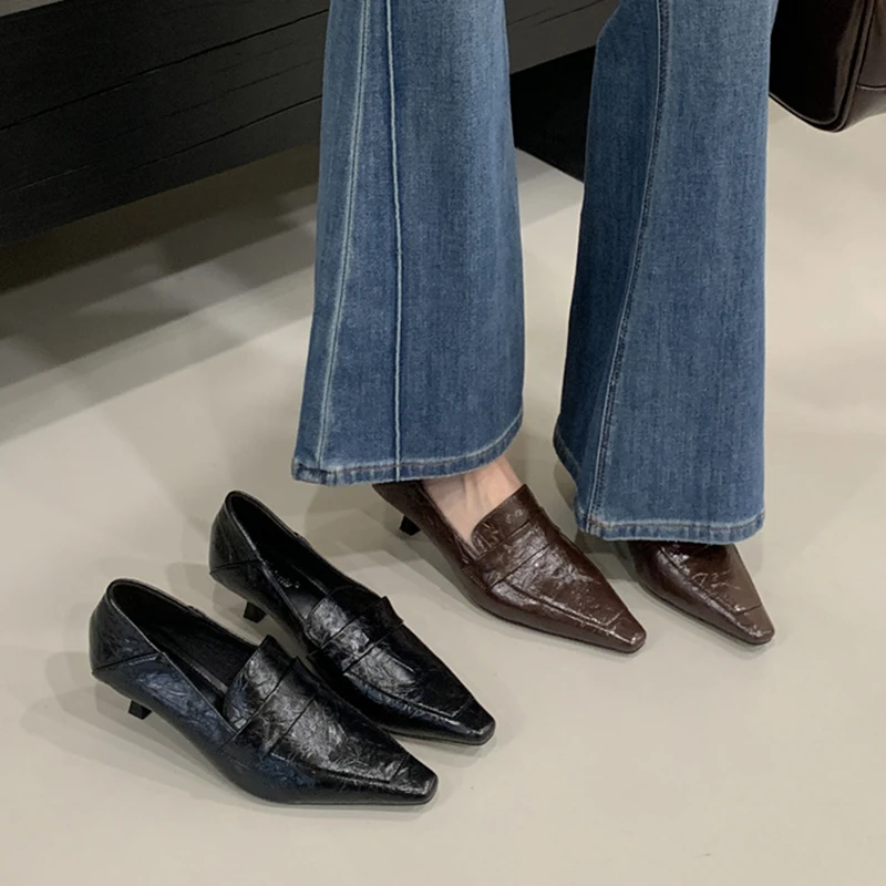 

SUOJIALUN 2026 Spring New Brand Women Pumps Shoes Fashion Square Toe Slip On Single Shoes Thin Med Heel Ladies Elegant Pumps