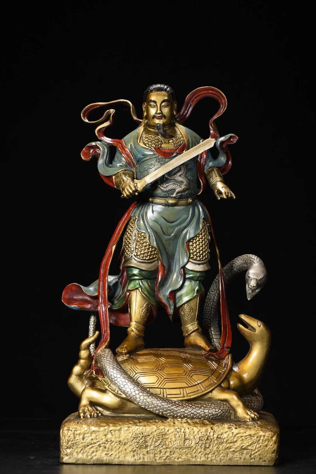 

15"Tibetan Temple Collection Old Bronze Painted Zhenwu Emperor Emperor Xuanwu Exorcist Celestial Master immortal Worship Hall