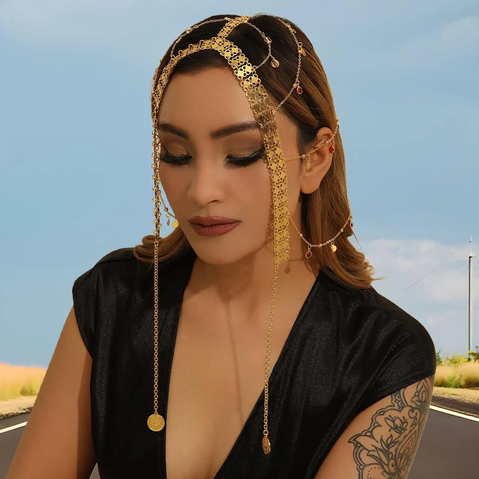

Creative Design of New Headgear, Middle Eastern Arabic Gold Hood Head Chain Hair Accessories, Women's Wedding Accessories