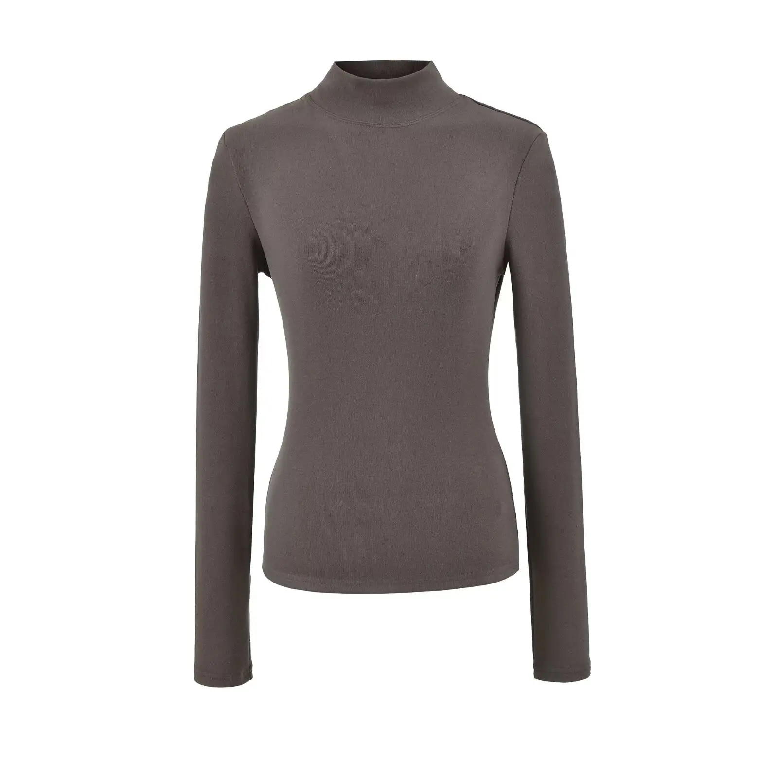 T-shirt lunga da donna Sve Double-face Fce High Ne Slim Fit Strato base irt Casual Sle Autunno Inverno Faion