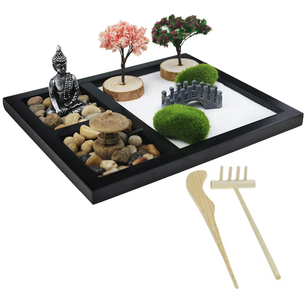 

1 set Zen Garden Kit Miniature Japanese Style Sand Box Ornament For Desk Micro Landscape Sandbox Decor Home Adornment Tabletop