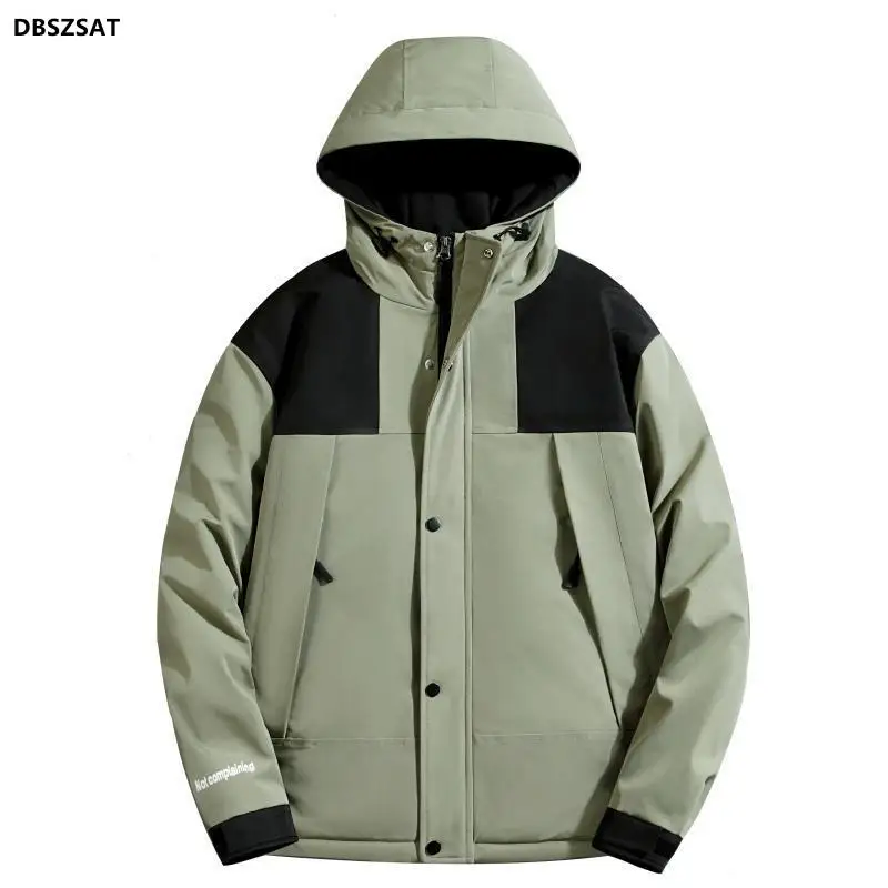 New Men Windproof Canada Winter Explosion Fashion Brand Matching Color Hooded Coat Loose White Duck DownJacket Thick Warm Zipper