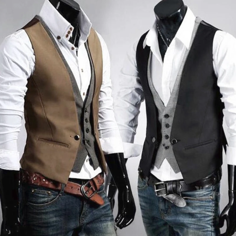 Men's Double Breasted Waistcoat Patchwork Business Casual Vest Meeting Party Wedding Formal Male Sleeveless Jacket 3XL