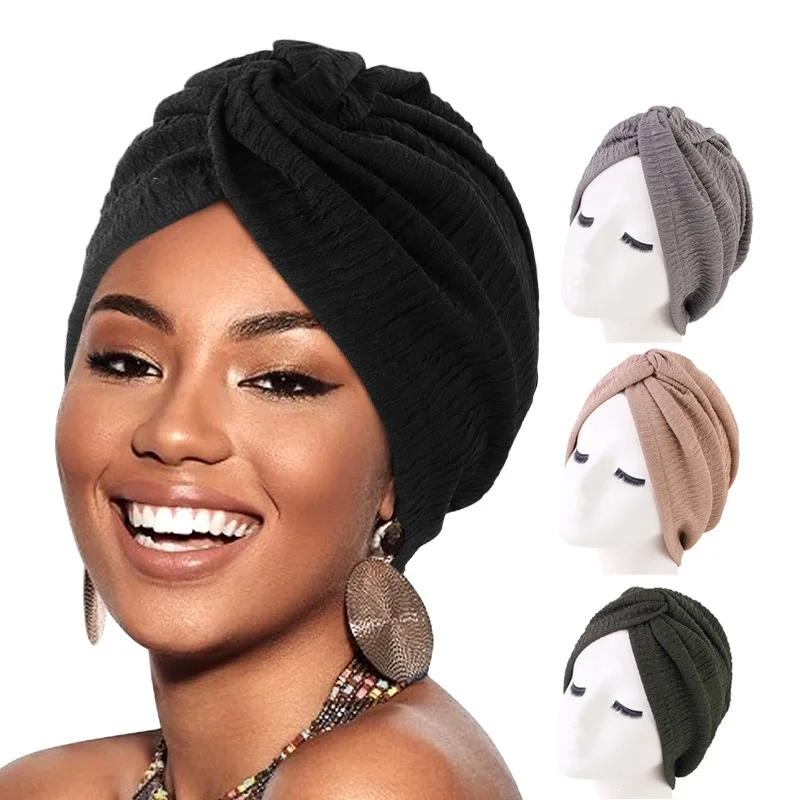 New Women twist Knot Turban Elastic Chemo cap Hijab Bonnet Headwear Beanie Cap Hat for Cancer Patient Hair Loss Accessories