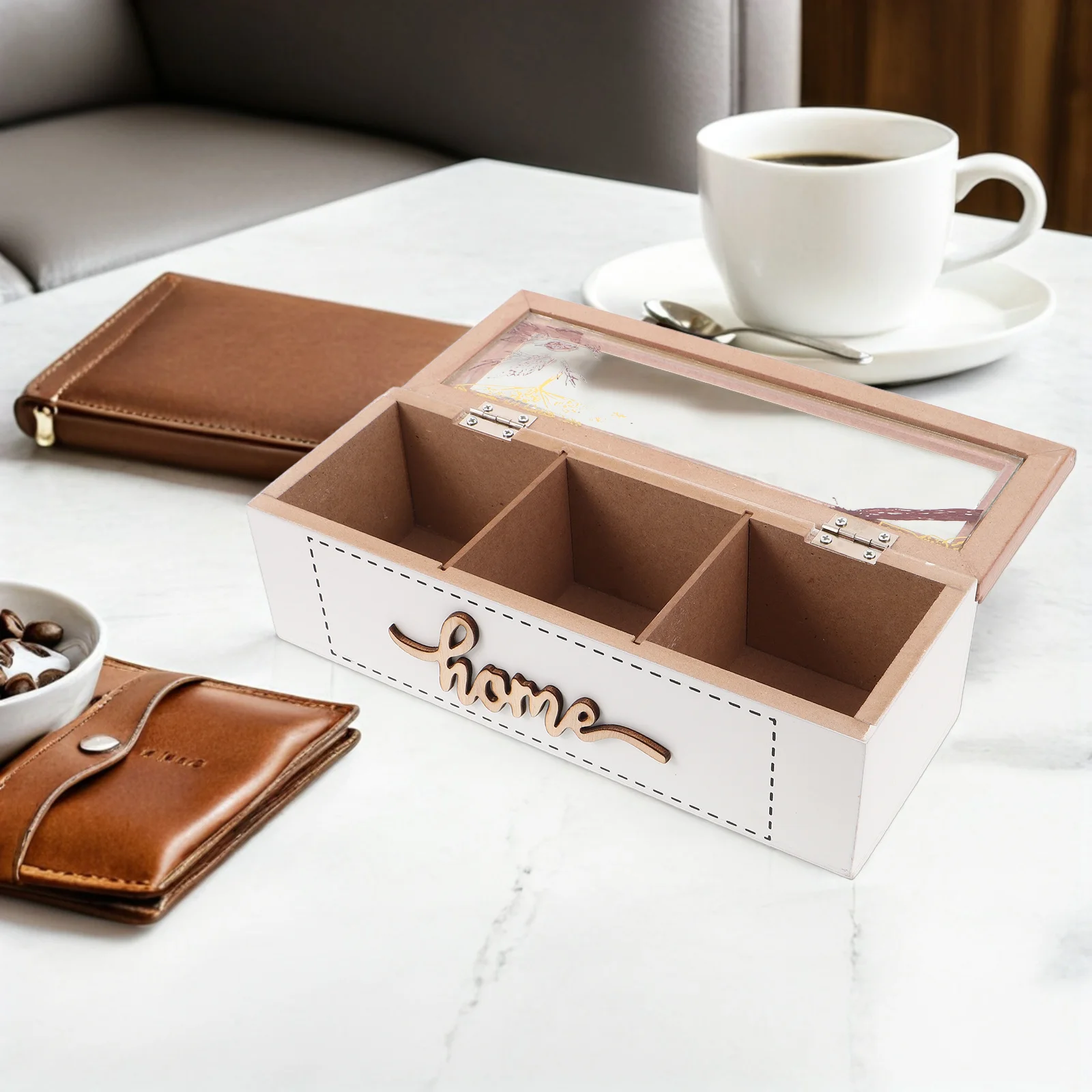 

3-Grid Vintage Bag Box Nordic Wooden Storage Organizer Lid Countertop Coffee Station Holder Kitchen Cabinet Tea Bags Organizer