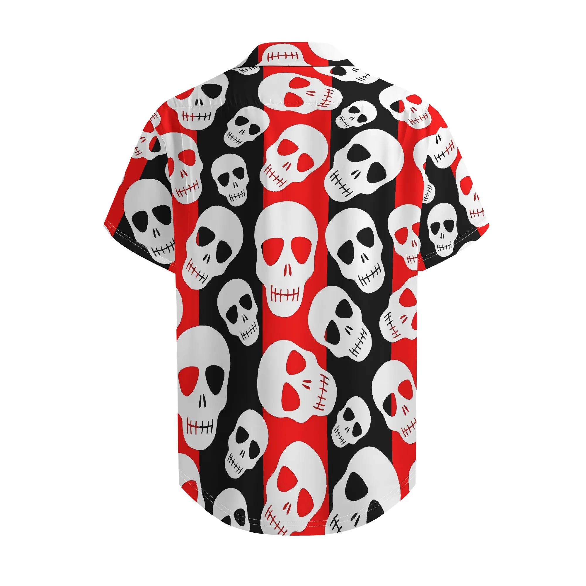 YEAE Red Black Skull Print Shirt for Men Summer Casual Short Sleeve Top