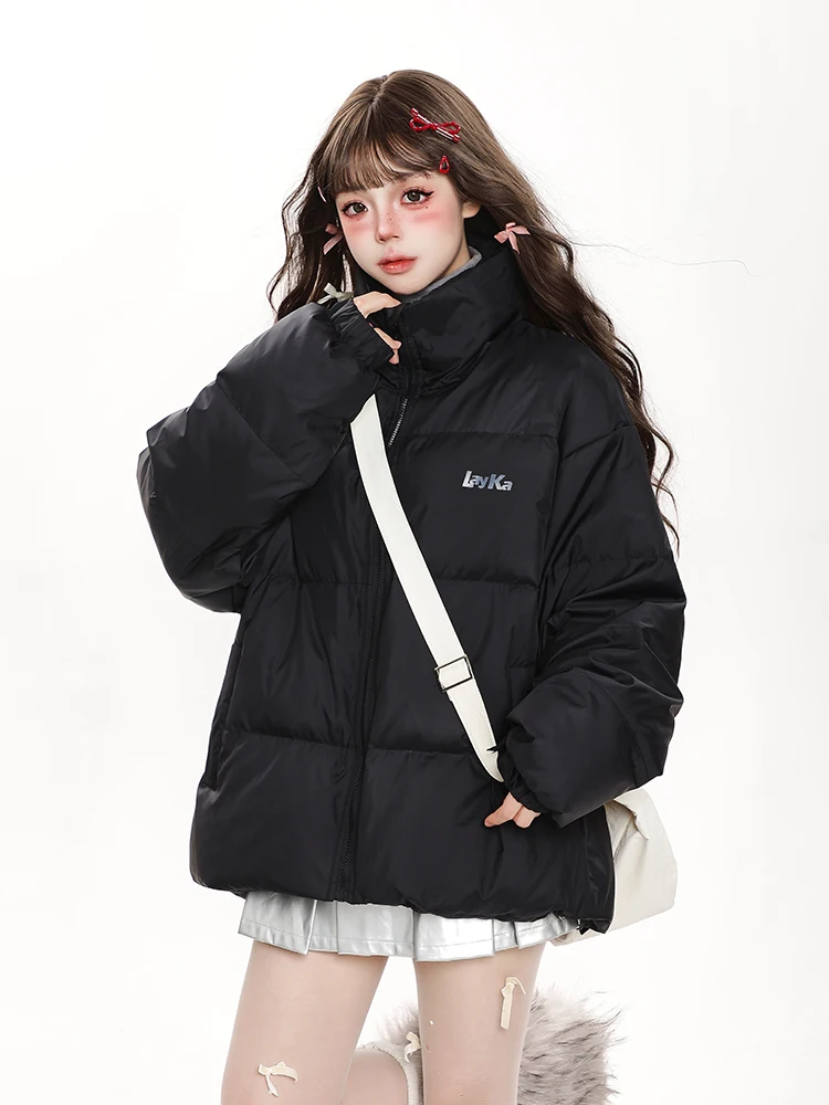Thickened Casual Stand Collar down Jacket Women's Loose Fit Winter Coat Warmth Youthful Duck Feather Outerwear