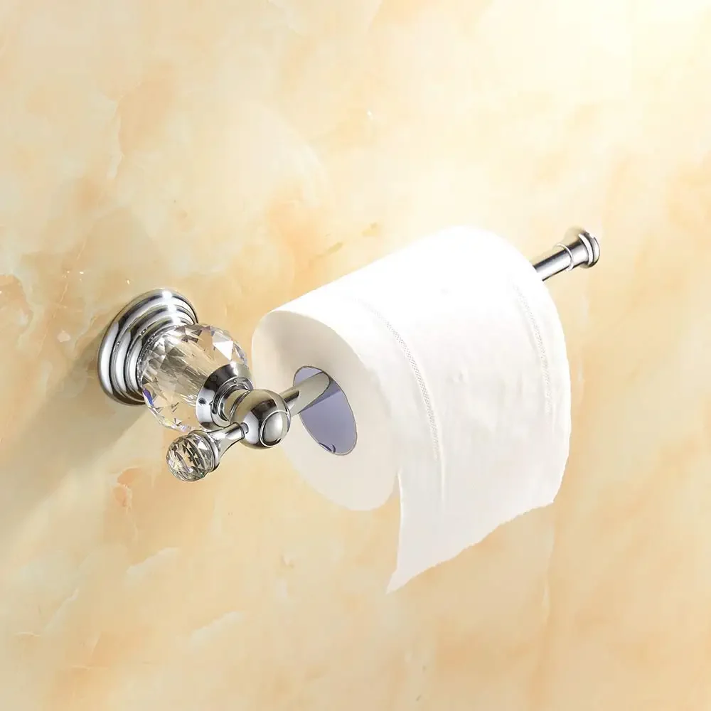 Bathroom Accessories set Brass Shower Shelf  Toilet Paper Holder Silver Crystal Wall Mounted Towel Bar Toilet Brush Holder