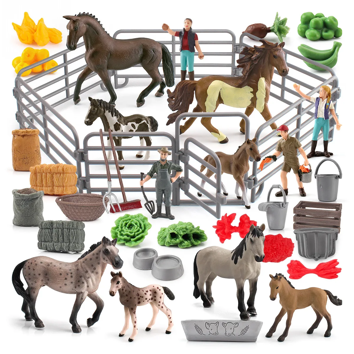 

32pcs Mini Happy Farm Model Miniature Realistic Farm Tools Haystack Vegetables Fruits Scene Sand Table Decoration Home Decor