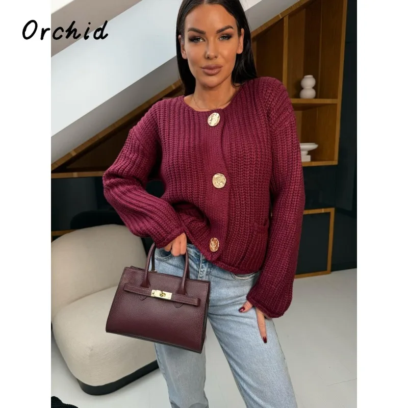 女性用ボタン付き長袖ニットカーディガン,ルーズフィット,ファッショナブルなセーター,春と冬のコート,2025