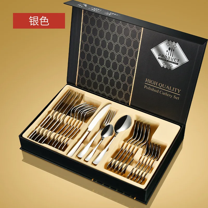 Western Tableware 24-piece Set Creative Gift Stainless Steel Steak Knife, Fork And Spoon Set Gift Box