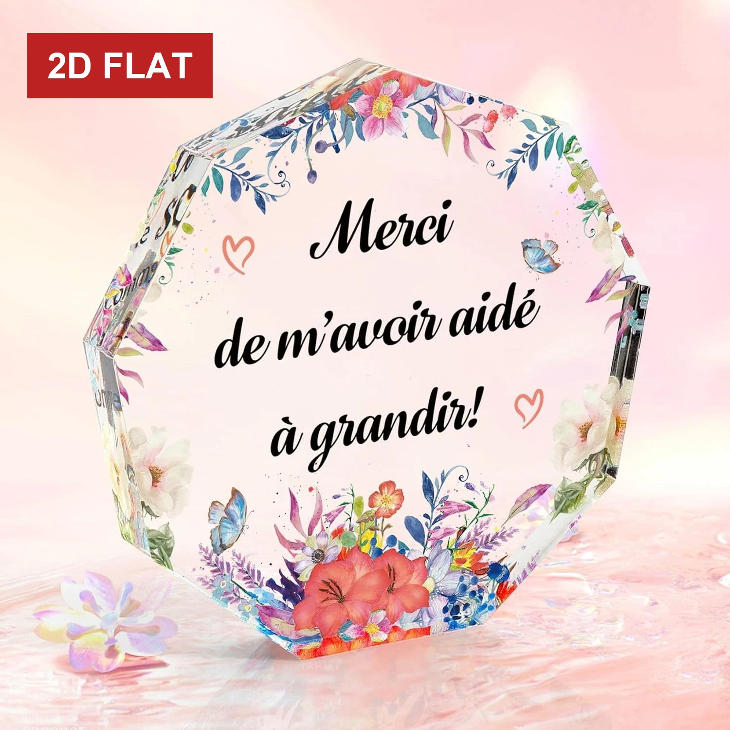 Cadeau de remerciement pour enseignants en acrylique Merci, décoration de bureau élégante en forme de cœur floral pour m'avoir aidé à grandir