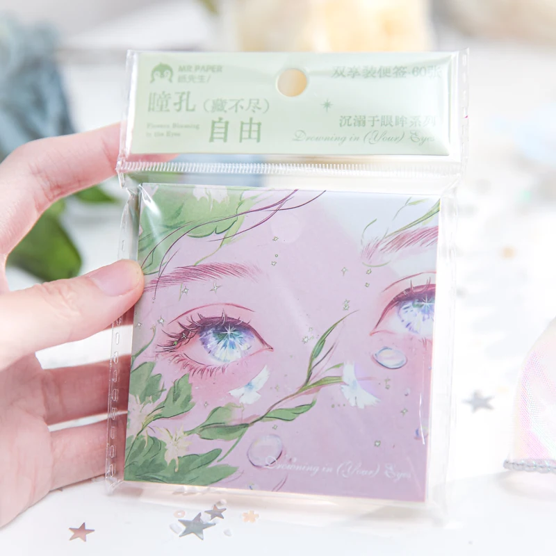 60 листов Indulge in Eye Series Kawaii Ins, отрывная памятка для сообщений, креативный коллаж, сделай сам, скрапбук, эстетика ручной работы, крафт-бумага