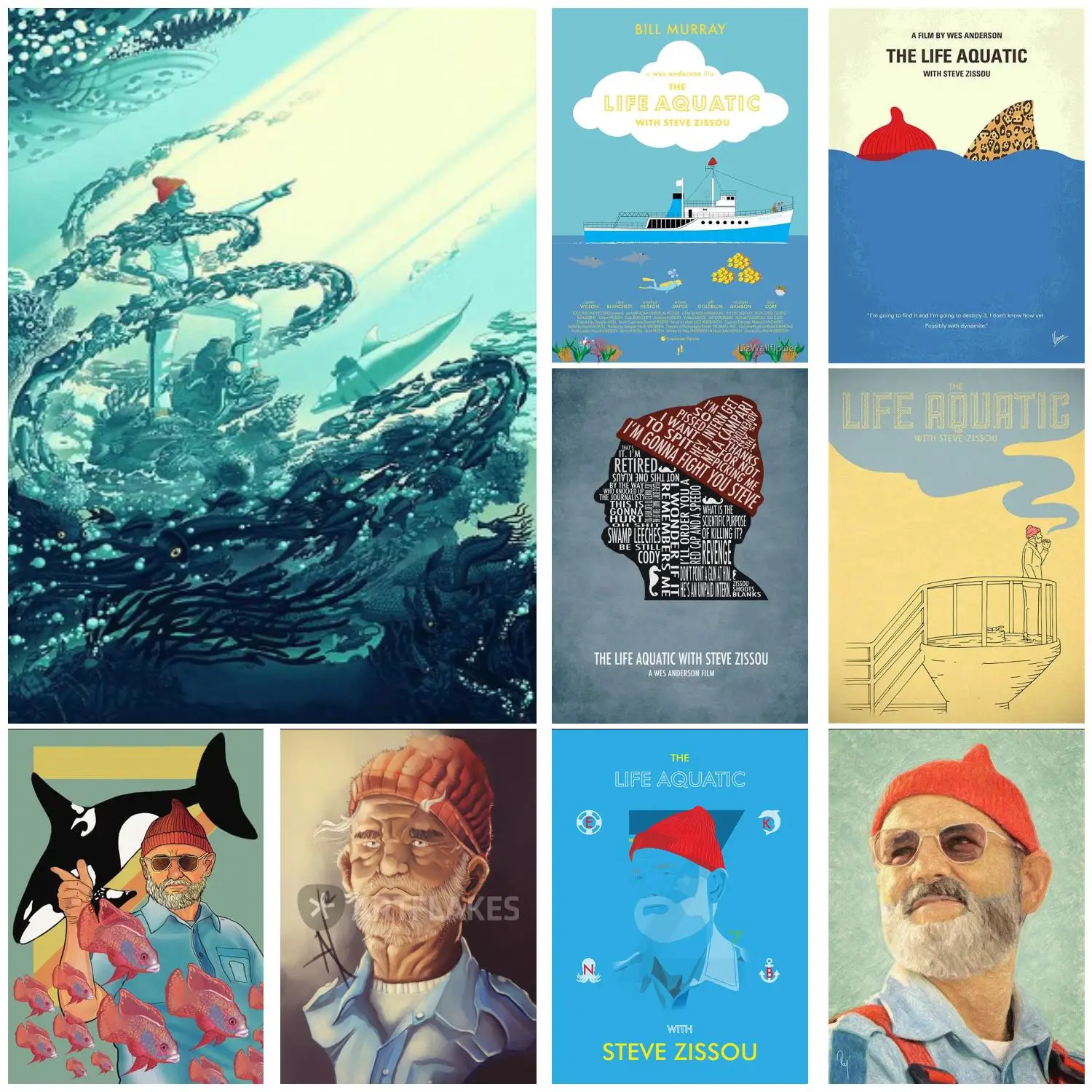 

steve zissou Poster Prints Wall Art Canvas Painting Poster For Modern Family Living Room Home Decor