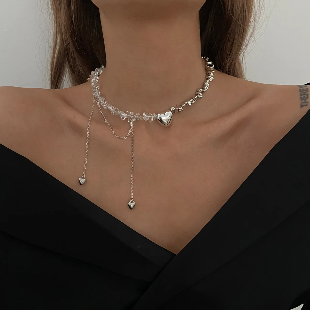 

Y2K Heart Pendant Necklace Women Boho Irregular Crystal Gravel Clavicle Chain Cool Hip-hop Choker Exquisite Fashion Jewelry Gift