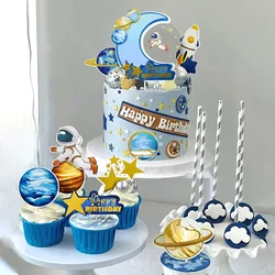 Astronaut Theme Cupcake Toppers Spaceship Rocket Space for Kids Happy 1st Birthday Party Cake Topper Baby Shower Dessert Decor