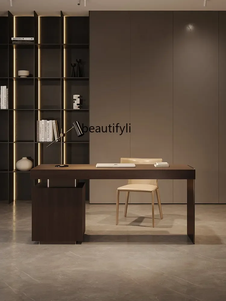 

Desk Light Luxury Modern Minimalist Designer Home Workbench Italian Minimalist Black Walnut Color Study furniture living room