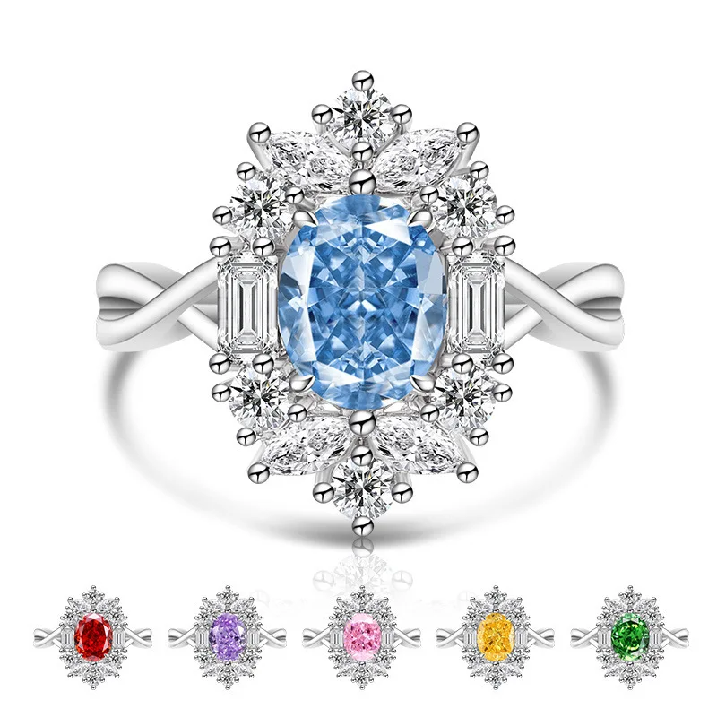

Bright Ice Flower Cut Fashion Luxury Pigeon Egg Zircon Design Sense Ladies Banquet Birthday Ring