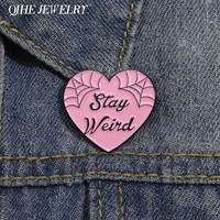 Stay Weird Pink Heart Brooch Enamel Pins Custom  Stick to Yourself Metal Brooches Shirt Lapel Badges Cute Jewelry Gift Wholesale