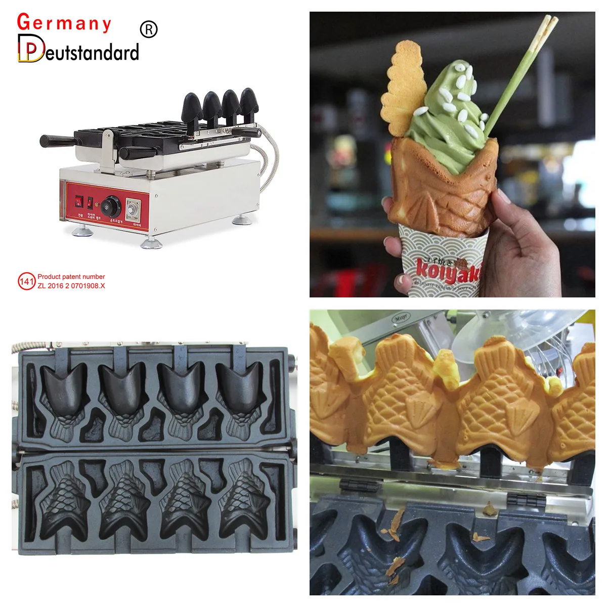 

Commercial 4PCS Fashionable Korea Style Tail Open Mouth Fill Ice Cream Fish Tongue Can Be Heated Taiyaki Waffle Maker Machine