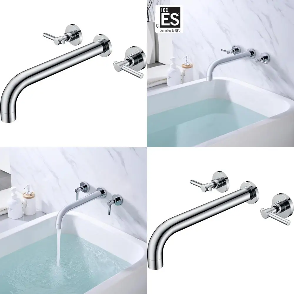 

Wall-Mounted Tub Faucet with Long Spout for High Flow, Chrome Finish
