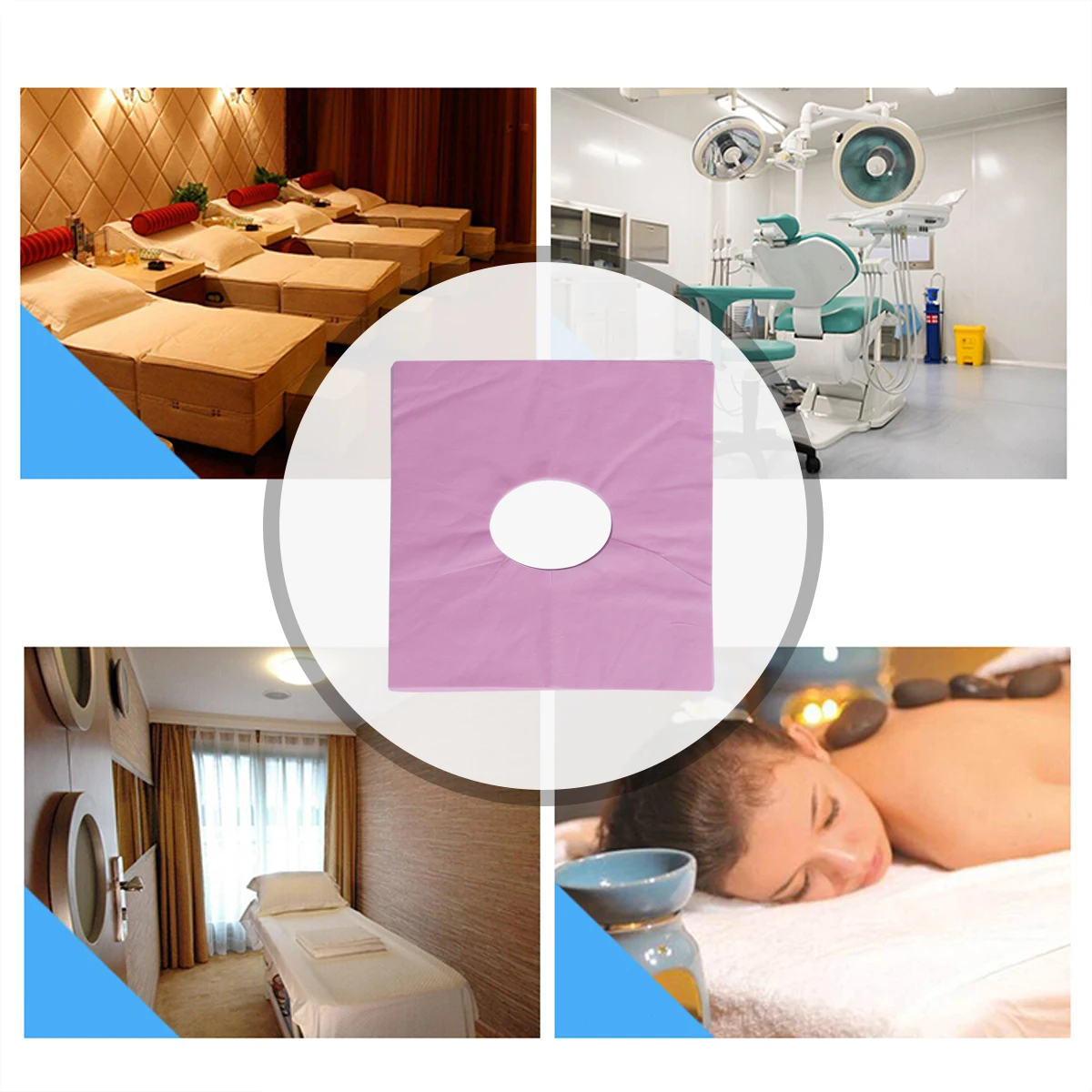 

100 шт. одноразовая подушка для кровати, дизайн отверстия для полотенец, мягкая нетканая ткань для массажа, спа-салона, коврик с отверстием для лица