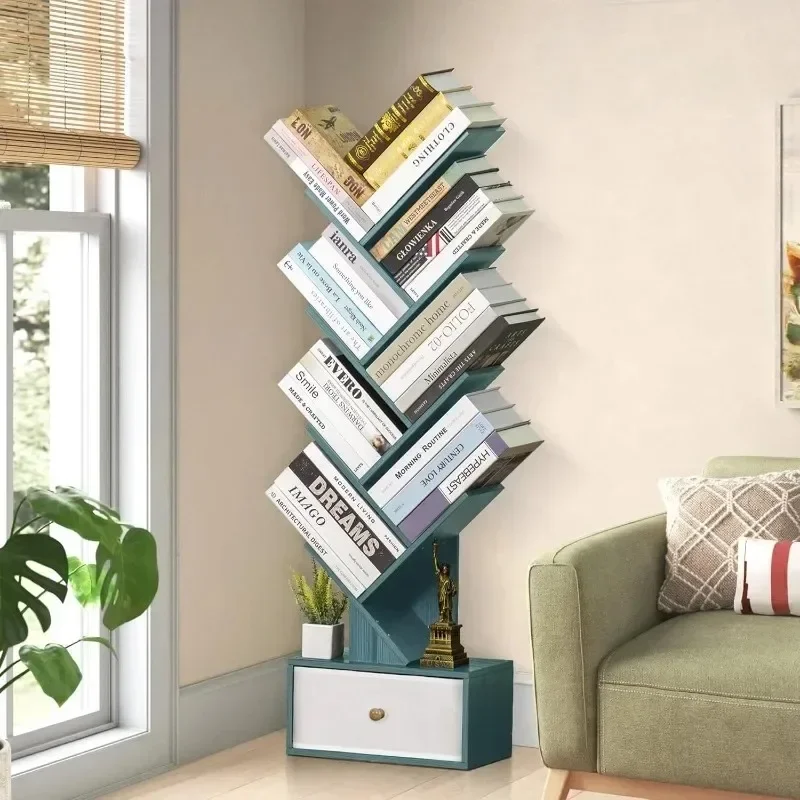 Free Standing Wood Bookcase for Narrow Space, Storage Organizer Bookshelves for Books, Book Case for Home Office