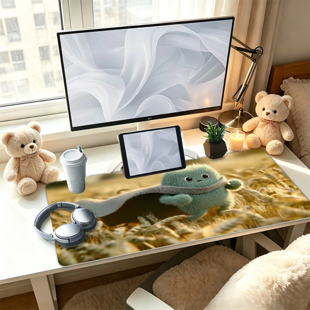Cute fluffy blue-green printed table mat with a fun wheat field design, a non-slip mouse pad alfombrillas gaming tapis de souris