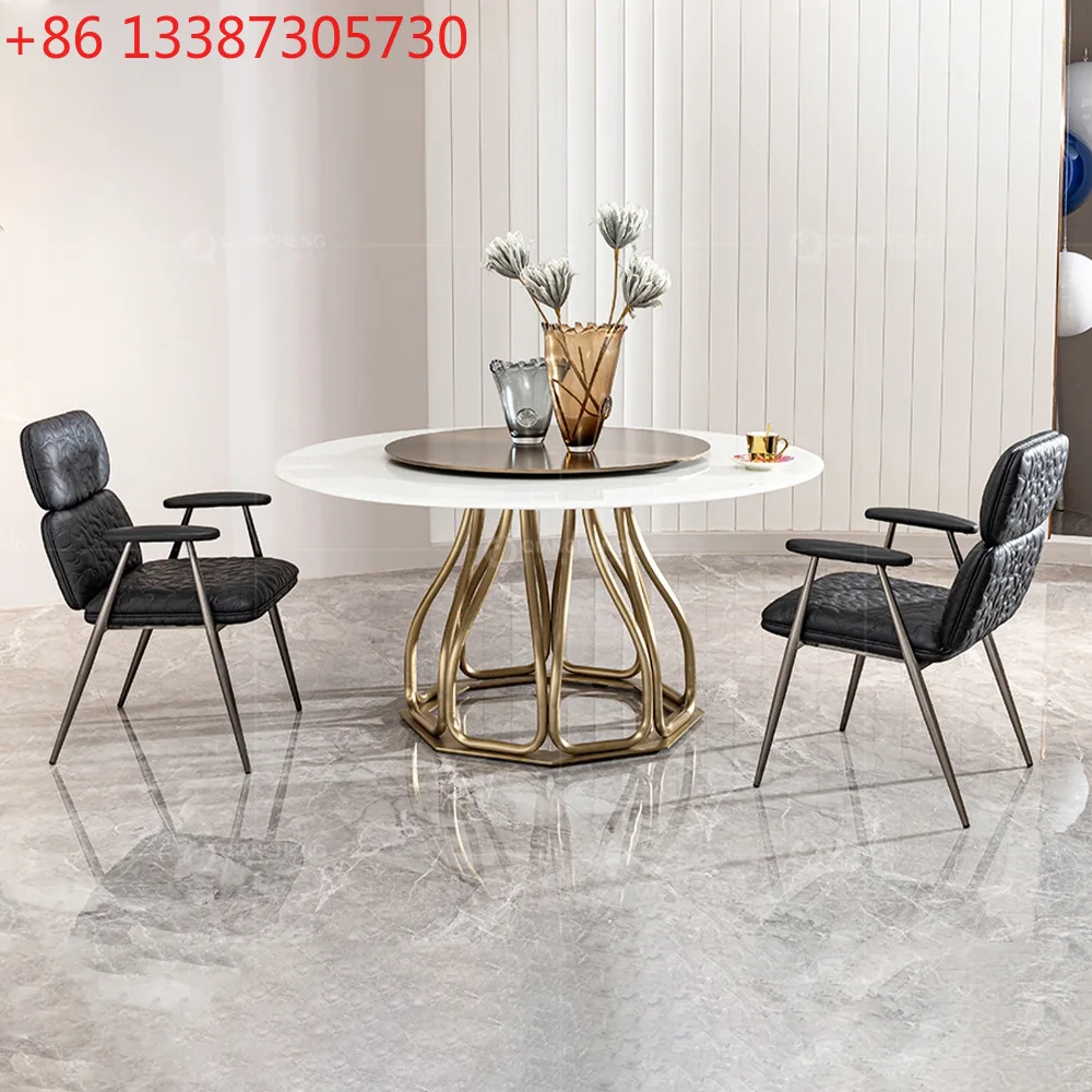 

Легкий роскошный круглый обеденный стол из мрамора, для виллы, гостиной, элитного дома, с поворотным механизмом, высококачественный круглый стол для домашнего использования.