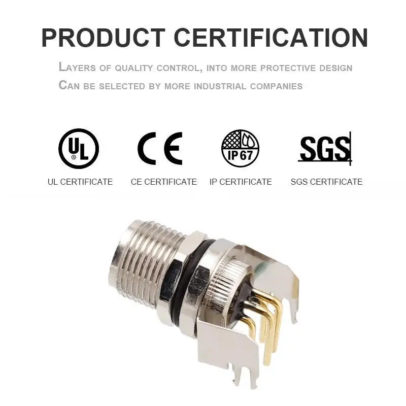 Factory Supply Grounded Type M8 Front Fastened Panel Mount PCB Connectors Vertical Socket Male 3 4 5 6 8 Pins A B D Coding