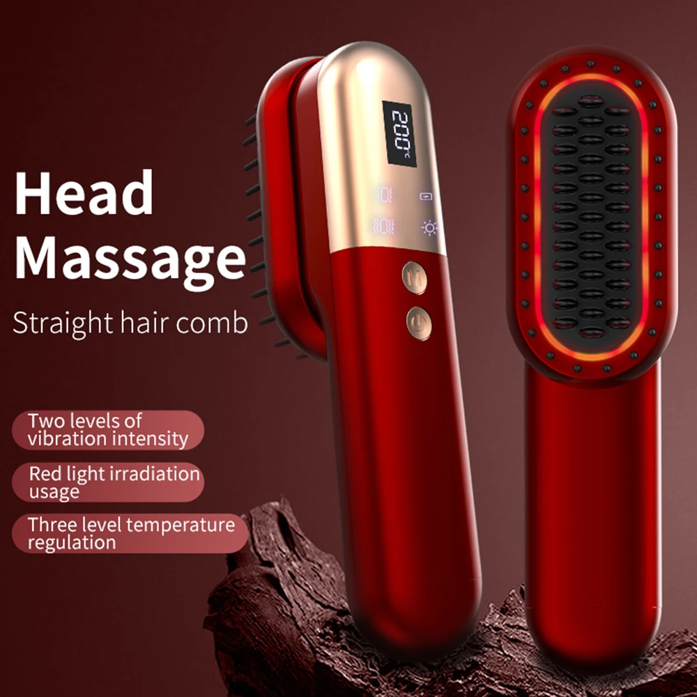 Wireless Hair Straightener Massage Comb Red Light Hair Care Head Massage Comb Multifunctional Electric Fast Heated Hair Straight