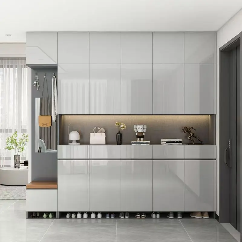 Entry door shoe cabinet household modern simple heightening entrance shoe cabinet integrated against the wall storage cabinet