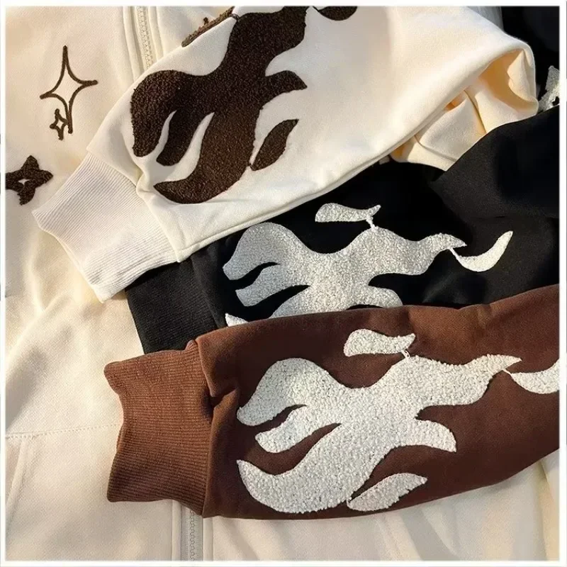 여성용 고딕 자수 후드, 하라주쿠 두꺼운 후드 스웻셔츠, Y2K 집업 재킷 코트, 캐주얼 루즈 힙합 스트리트웨어