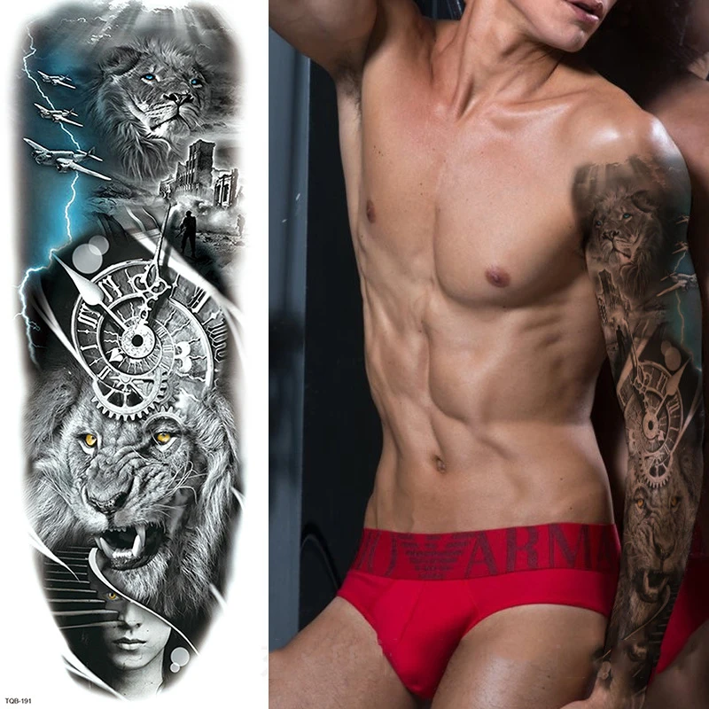 Large Arm Tattoo Sticker Full Sleeve Waterproof Body Art Full Fake Tatoo Tiger Wolf Flowers Rose Semi Permanent Tattoo Women Man