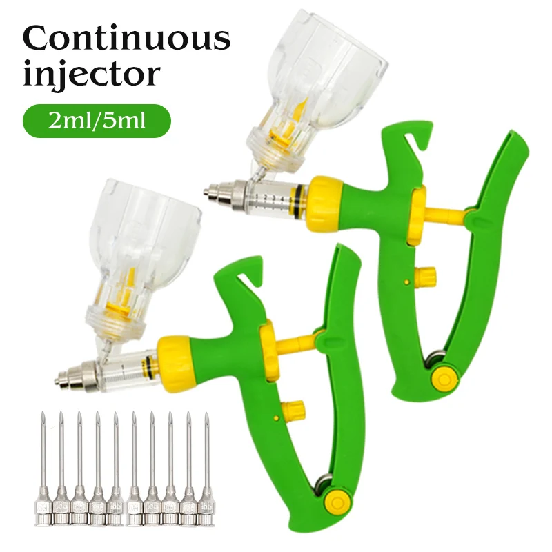 2/5ml Veterinary Automatic Continuous Syringe With Needles Animal Injection Adjustable Vaccine Poultry Farm Injector Supplies