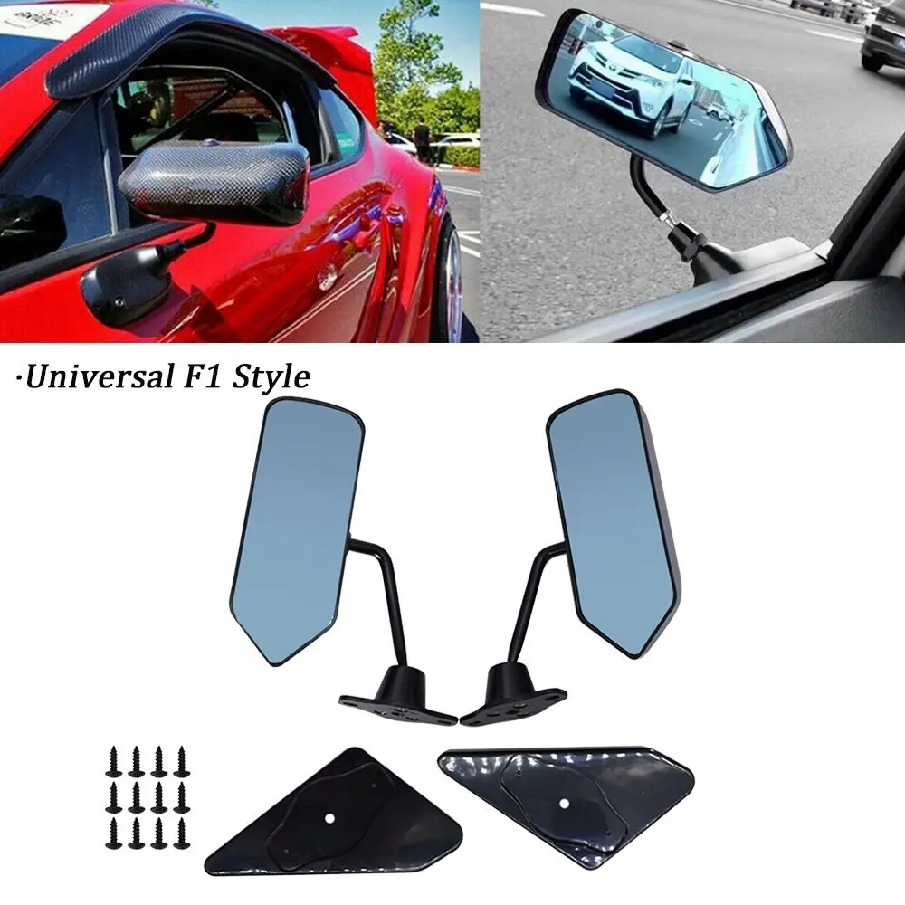 Car Side Mirrors with Bolt Universal F1 Style Convex Glass Glossy Black RH/LH
