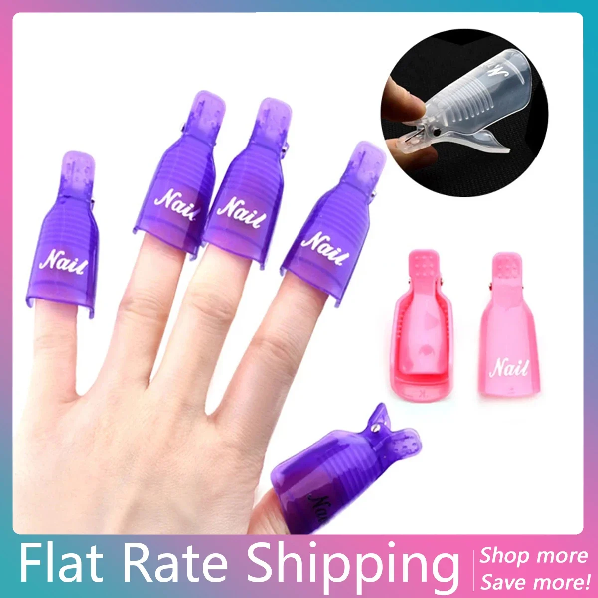 10pcs/set Wearable Plastic Nail Art Soak Off Cap Clip UV Gel Polish Remover Wrap Tools DIY Beauty Nail Care Tools