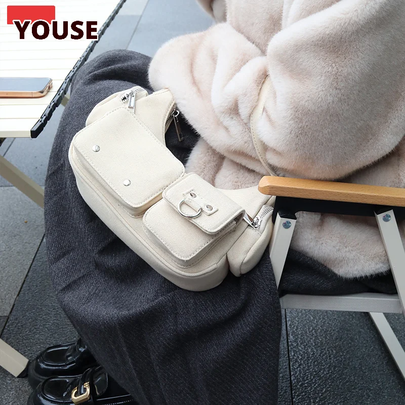 

Denim Cloth Handbag Vintage Multi-pocket Underarm Bag Large Capacity Dumpling Purse Crossbody Hobo Bag Girl Stylish