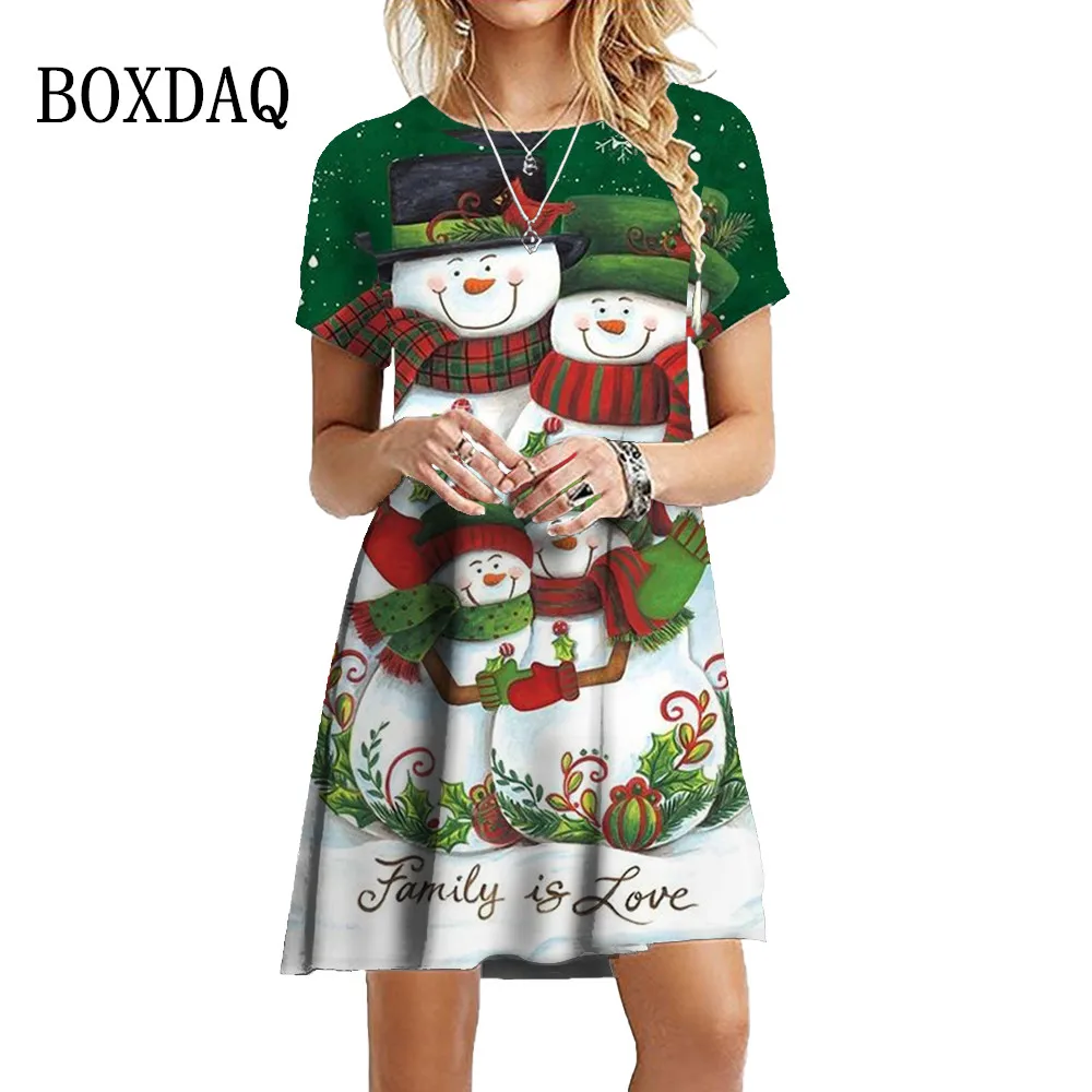 Funny Women Party Christmas Snowman Dress 2022 Fashion Cute Christmas Style Loose Dress Oversized Casual Short Sleeve Mini Dress