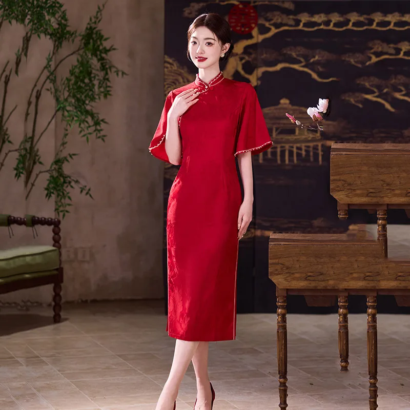 

Черное длинное платье Cheongsam без рукавов в китайском стиле, молодежное платье 2025, новое женское летнее платье в стиле ретро Qipao